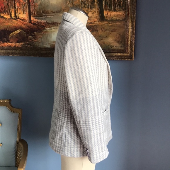 Vintage Tan F Jay gray & cream striped wool blazer Sz 10 office career business - Picture 7 of 13
